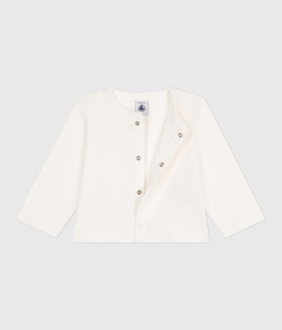 Babies' plain cotton cardigan MARSHMALLOW white
