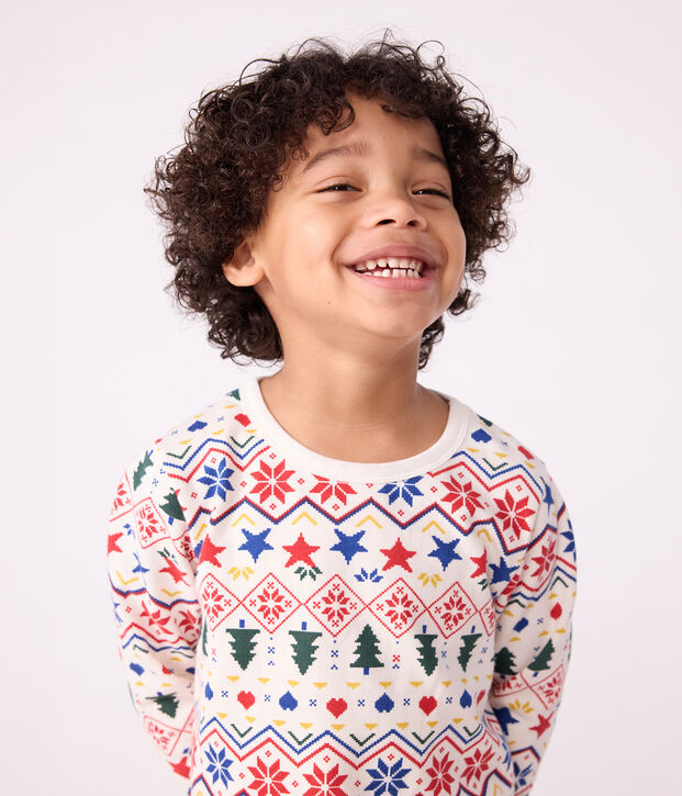 Children's Christmas pyjamas in printed fleece Ecru/multicolor