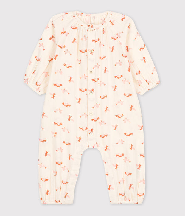 Babies' Bird Patterned Cotton Gauze Jumpsuit Ecru/multicolor