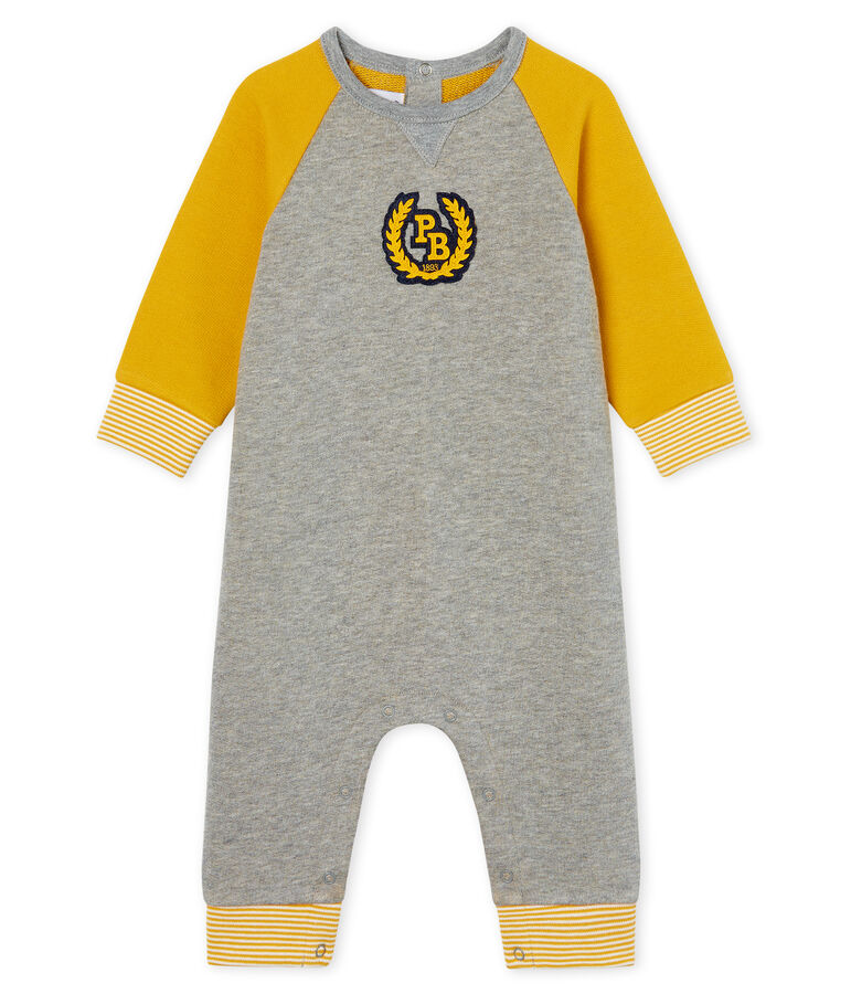 Baby Boys' Long Fleece Jumpsuit grey/yellow