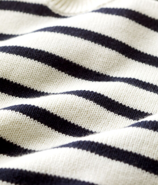 Babies' Wool/Cotton Jumper MARSHMALLOW white/SMOKING blue