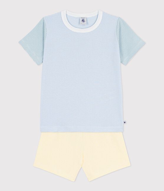 Children's short stripy cotton pyjamas JASMIN blue/MULTICO white
