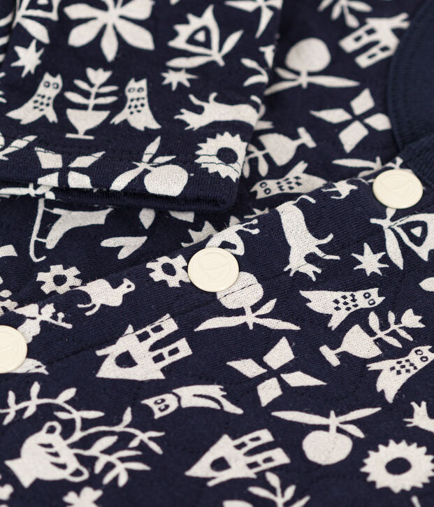 Babies' Patterned Quilted Tube Knit Cardigan blue/ecru