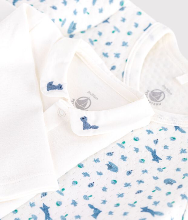 Babies' outfit in cotton with foxes printed on the collar white/multicolor