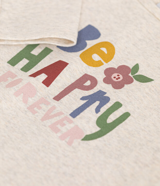 Little girls' long-sleeved rib knit T-shirt beige