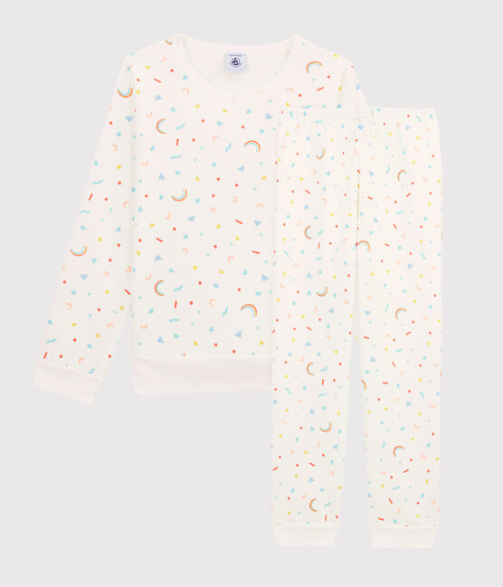 Girls' Confetti Print Fleece Pyjamas MARSHMALLOW white/MULTICO white