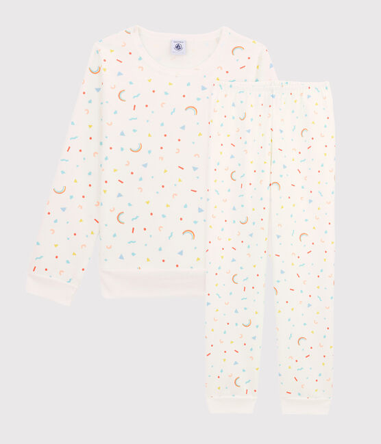 Girls' Confetti Print Fleece Pyjamas MARSHMALLOW white/MULTICO white