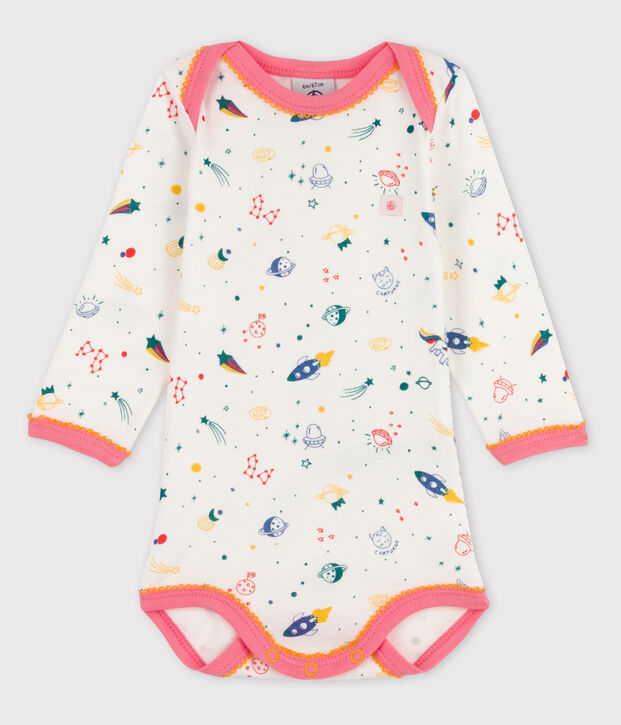 Baby Girls' Long-Sleeved Bodysuit white/pink/multicolor