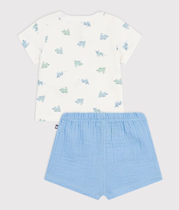 Babies' short 2-piece outfit in animal print cotton blue/multicolor