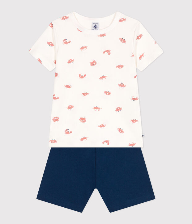 Children's short crab-print cotton pyjamas blue/multicolor