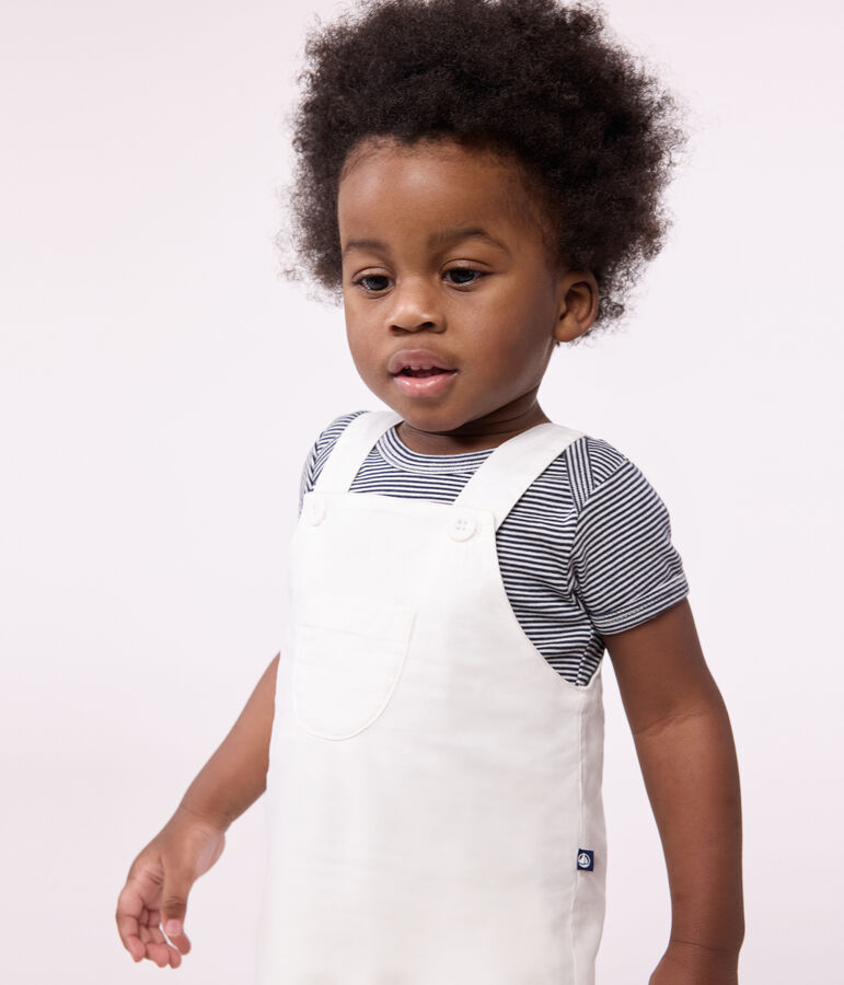 Babies' short-legged plain cotton dungarees white