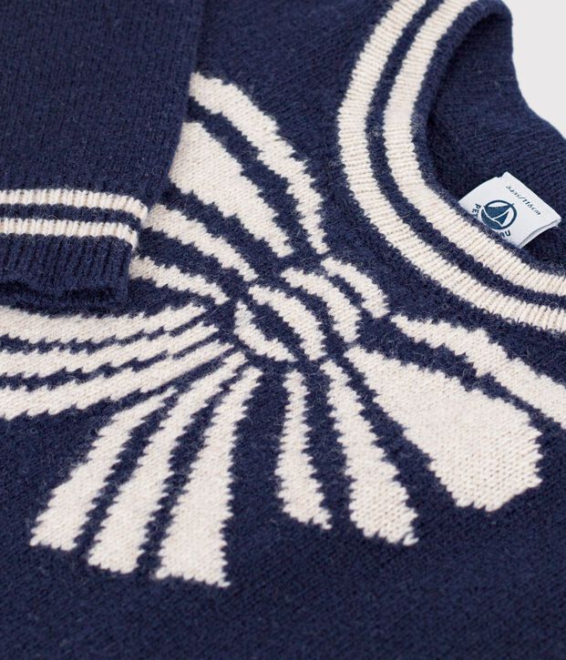 Children's bow pattern wool and cotton jumper blue/beige