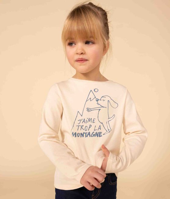 Girls' long-sleeved cotton T-shirt AVALANCHE Ecru
