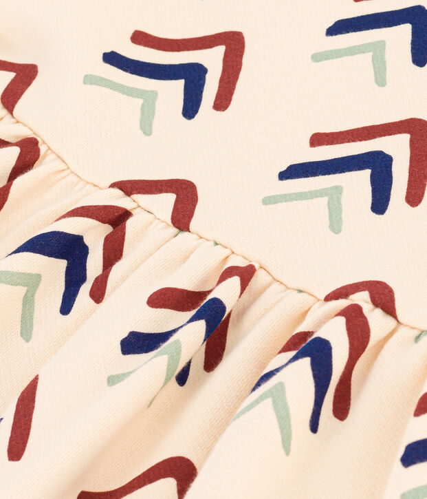 Girls' Printed Long-Sleeved Fleece Dress Ecru/blue/multicolor