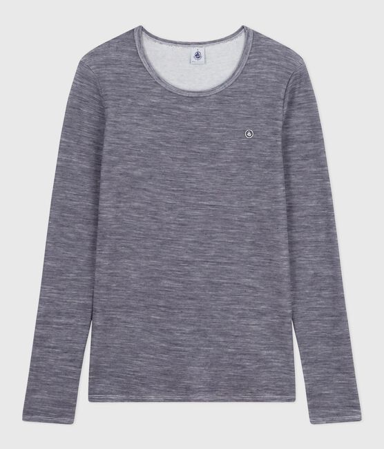 Women's long-sleeved striped wool and cotton T-shirt SOIR blue/MARSHMALLOW