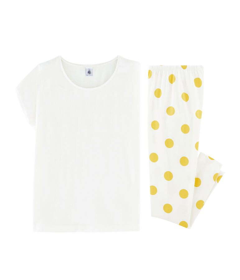 Girls' Ribbed Pyjamas MARSHMALLOW white/BLE yellow