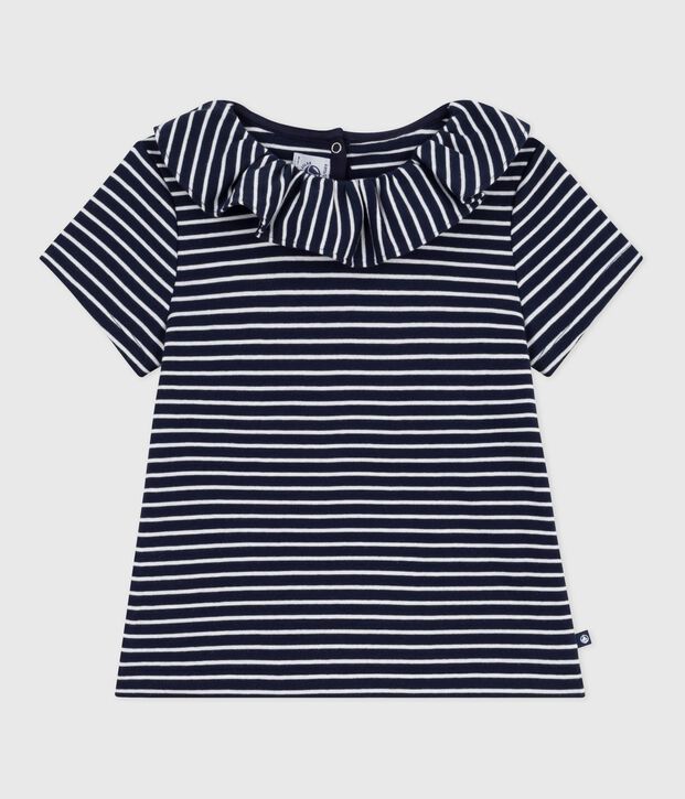 Children's stripy short-sleeved T-shirt blue/white