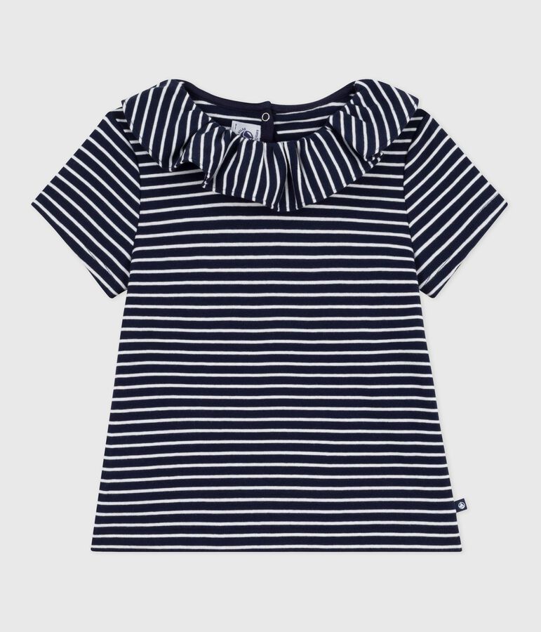 Children's stripy short-sleeved T-shirt blue/white