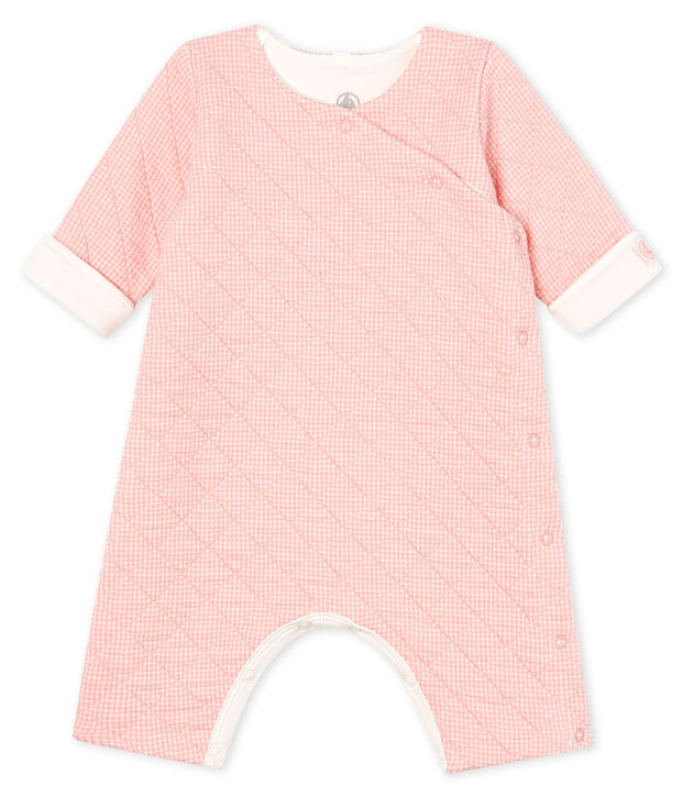 Babies' Long Jumpsuit in Quilted Tube Knit pink/white