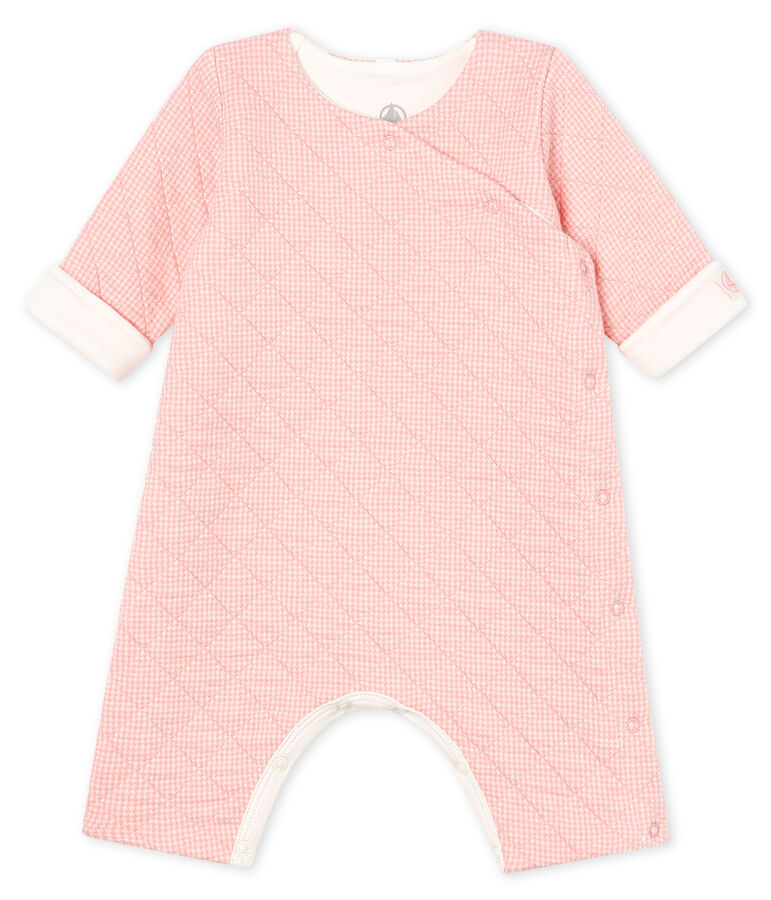 Babies' Long Jumpsuit in Quilted Tube Knit pink/white