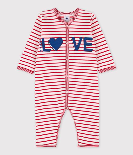 Babies' Footless Fleece Sleepsuit MARSHMALLOW white/TERKUIT red