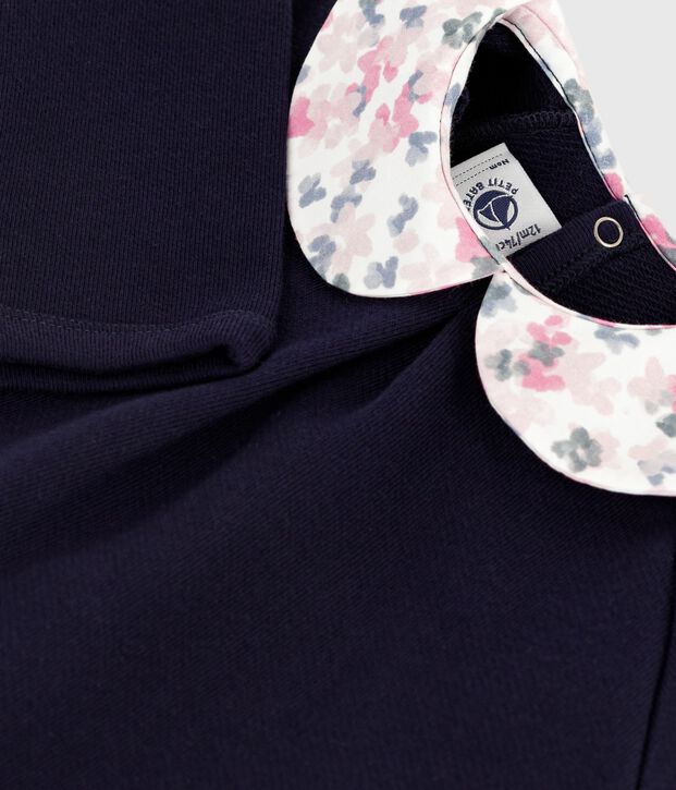 Babies' plain cotton sweatshirt with a printed collar SOIR