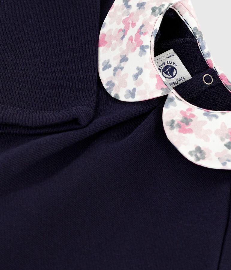 Babies' plain cotton sweatshirt with a printed collar blue