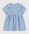 Short-sleeved chambray baby dress embroidered with hearts blue