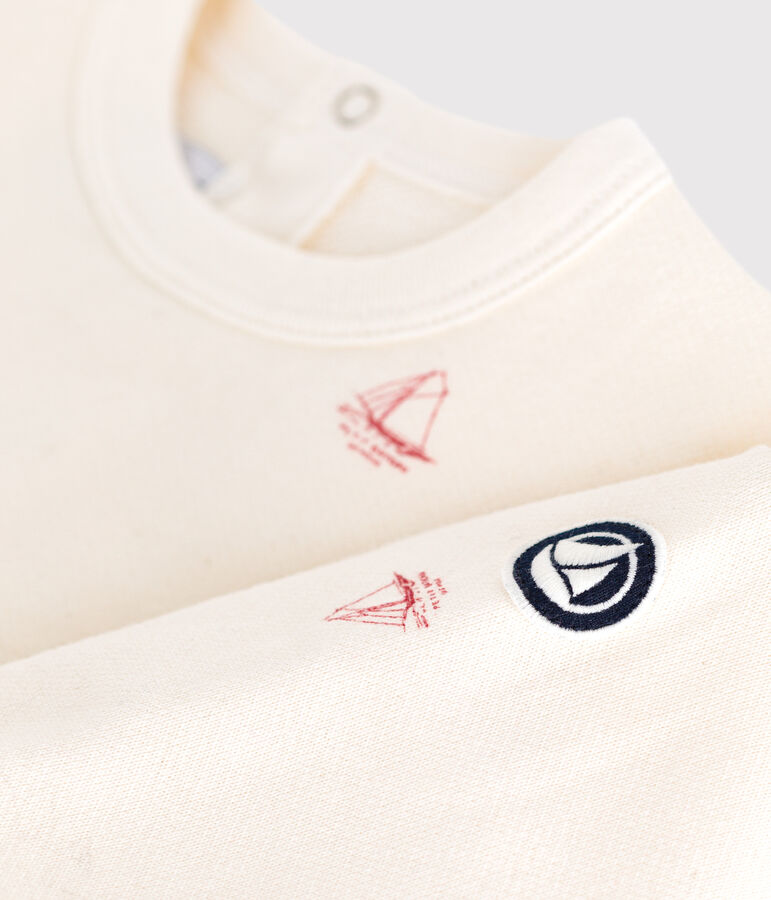 Babies' vintage boat printed cotton sweatshirt Ecru/red