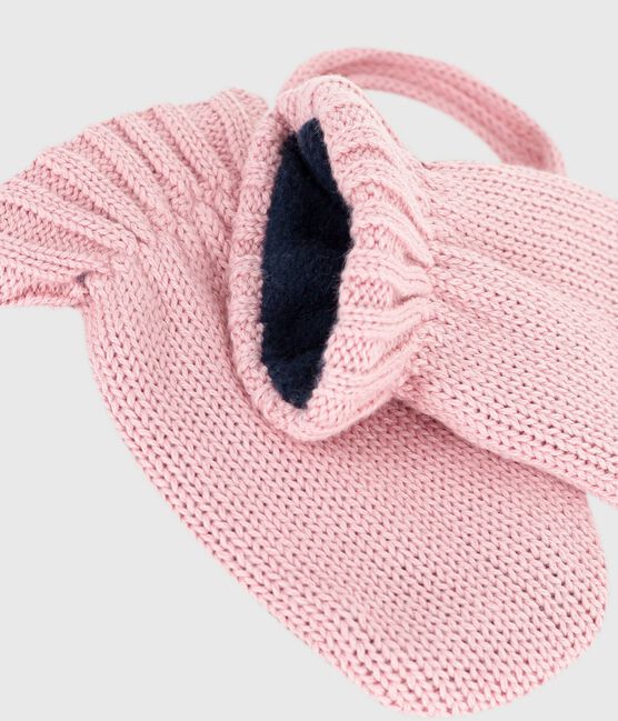 Babies' knitted mittens lined in polar fleece CHARME pink