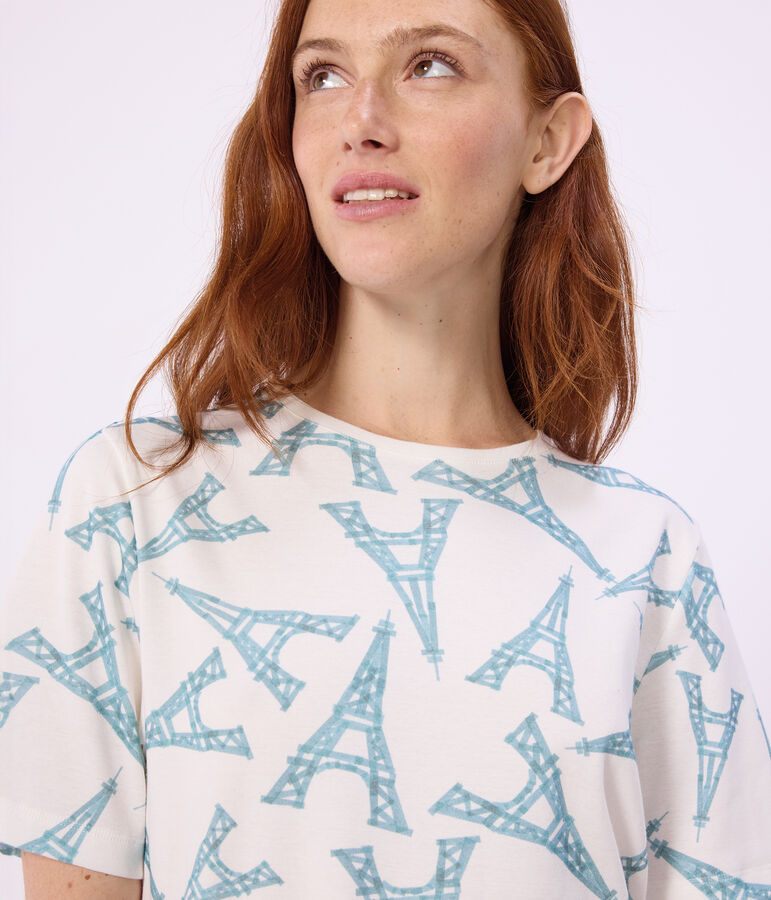 Women's short Eiffel Tower print cotton pyjamas white/multicolor