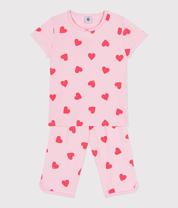 Children's heart print cotton capri pyjamas pink/orange