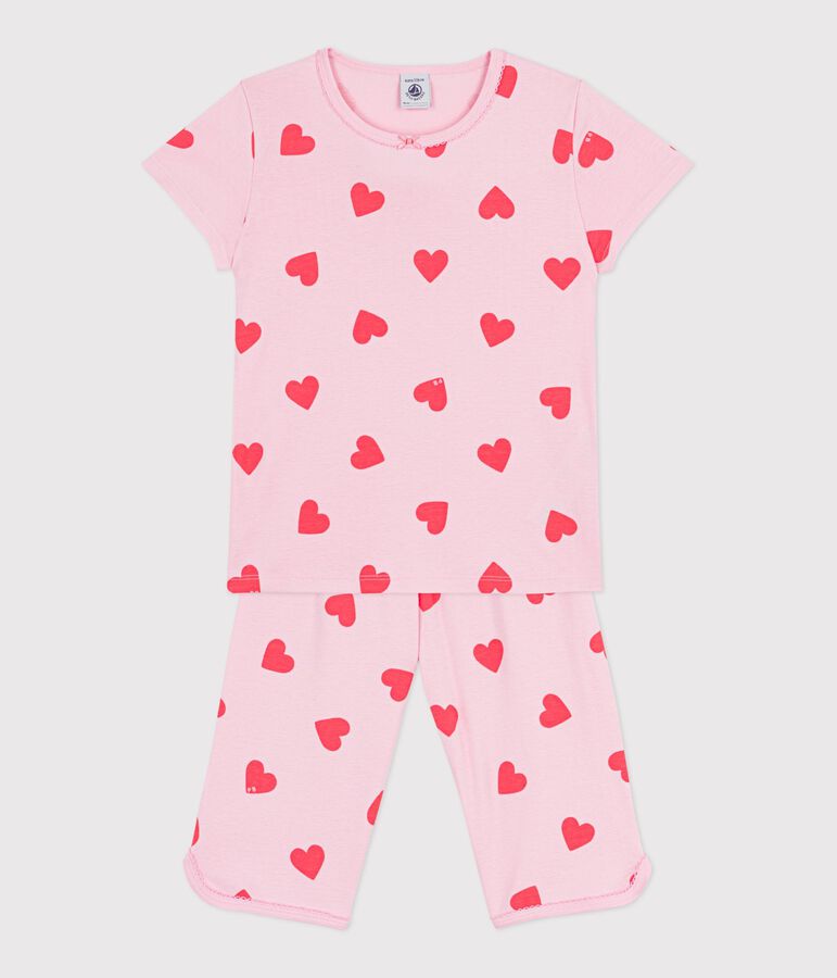 Children's heart print cotton capri pyjamas pink/orange