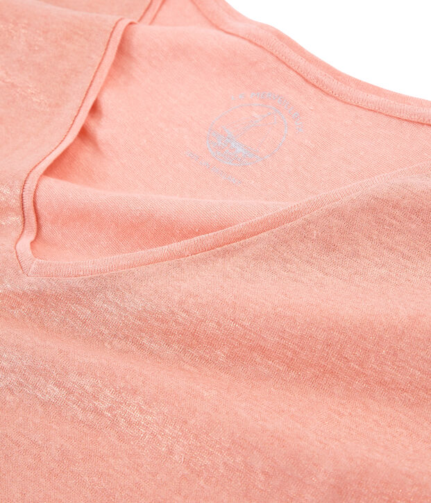 Women's iridescent linen short-sleeved t-shirt pink/pink