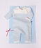 Babies' stripy wool and cotton knit playsuit blue/blue
