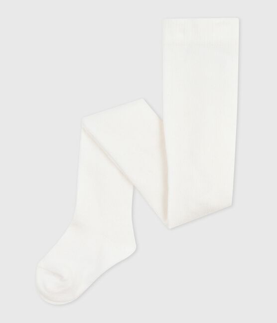 Babies' plain cotton jersey tights MARSHMALLOW white