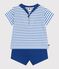 Babies' 2-piece cotton outfit, the T-shirt top has a sailor collar MILK blue/PERSE
