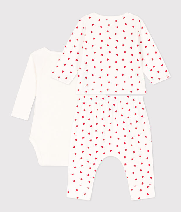 Babies' Small Heart Patterned Fleece Outfit white/red
