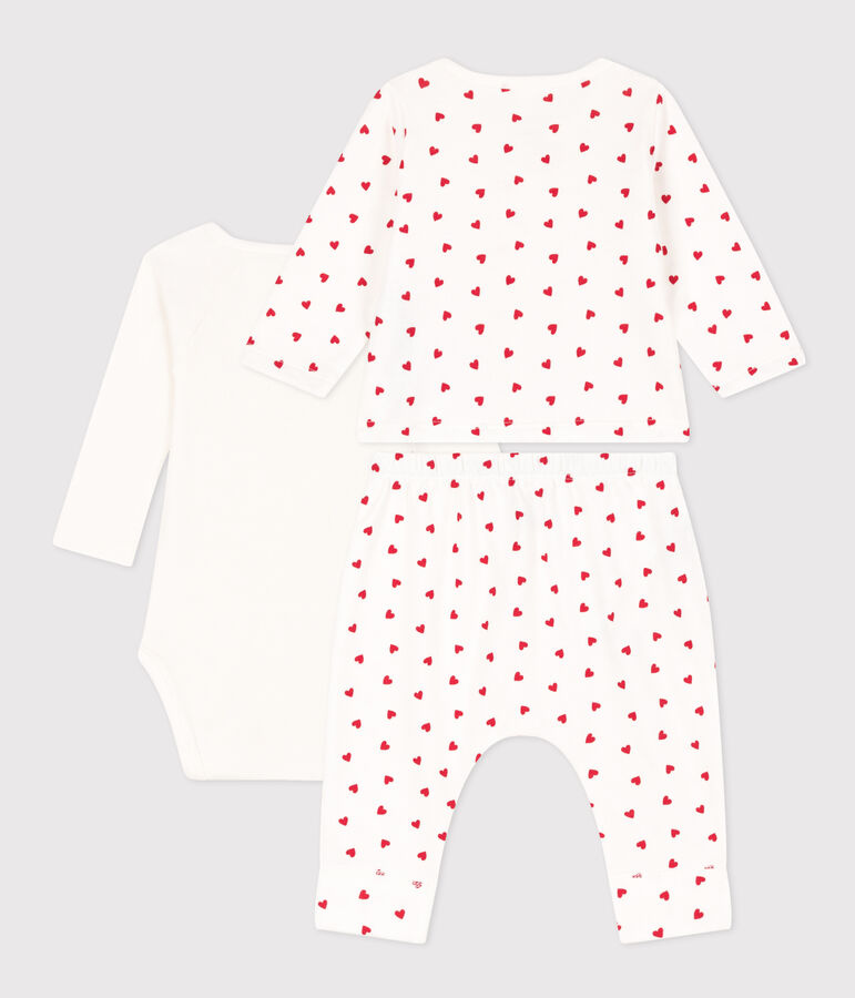 Babies' Small Heart Patterned Fleece Outfit white/red