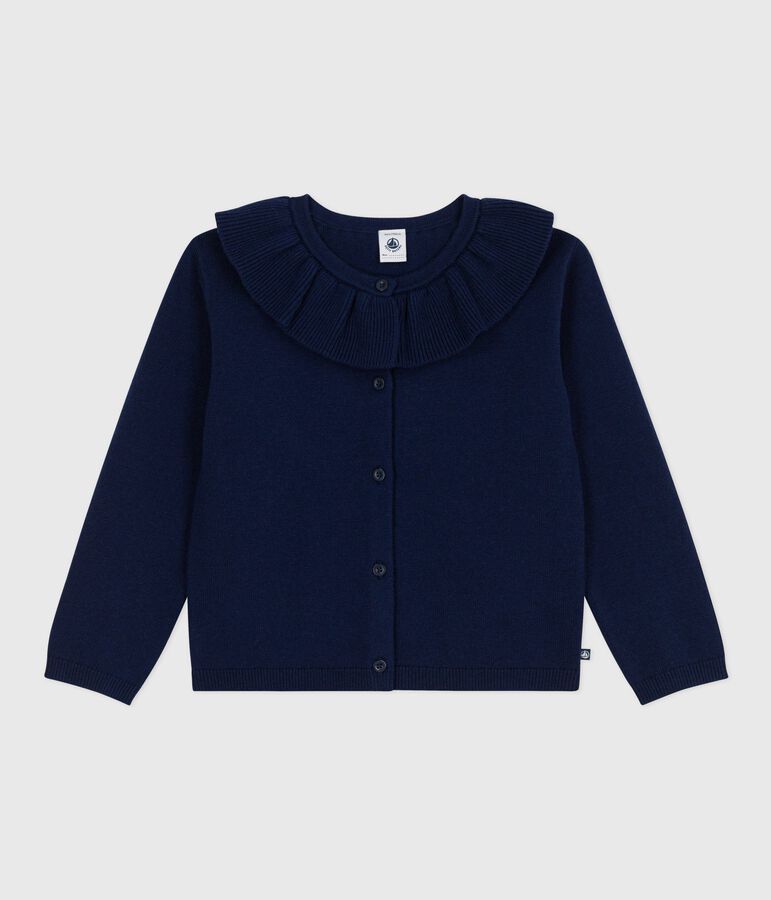 Children's plain wool and cotton cardigan blue