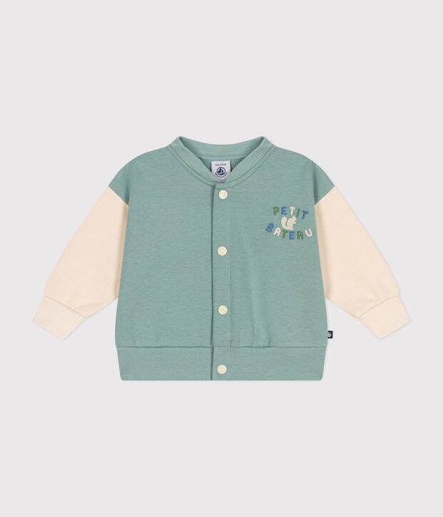 Babies' varsity-style fleece jacket green/ecru