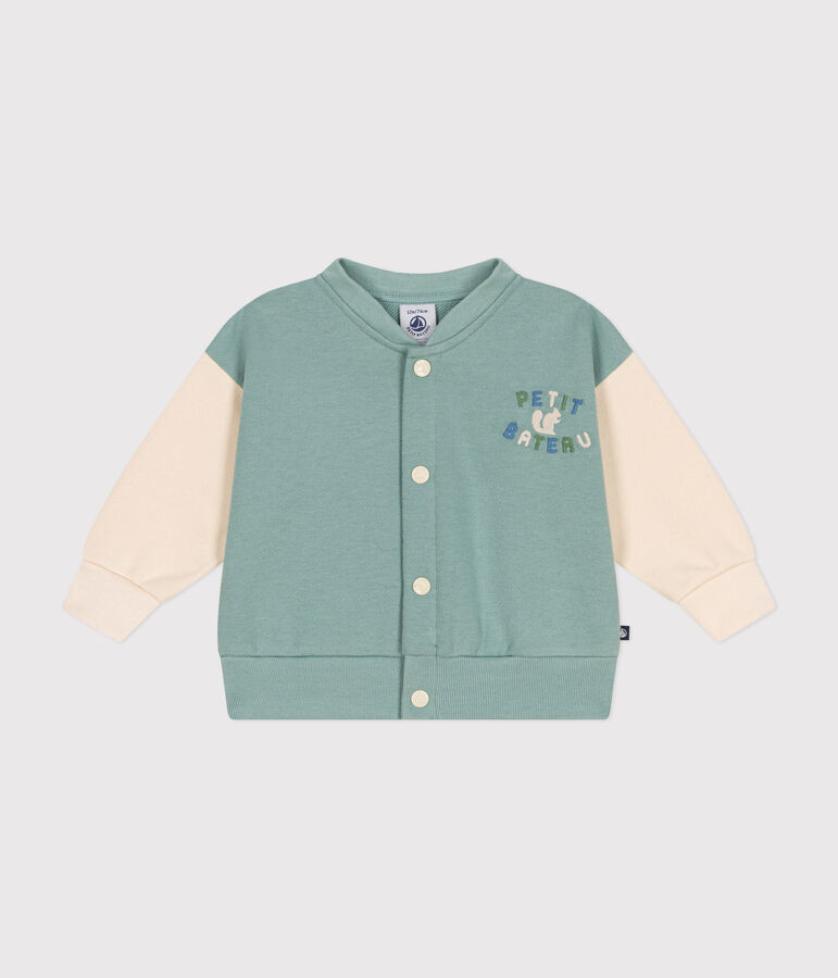 Babies' varsity-style fleece jacket green/ecru