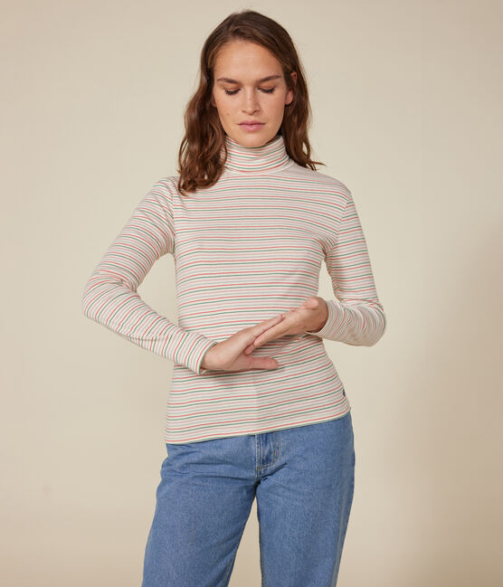 Women's Iconic roll neck cotton T-shirt AVALANCHE white/MULTICO
