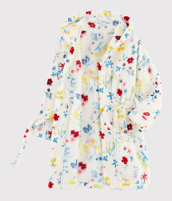 Girls' Floral Fleece Dressing Gown MARSHMALLOW white/MULTICO white