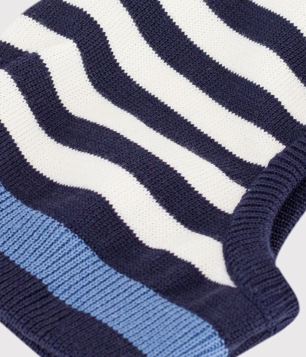 Babies' stripy wool and cotton balaclava blue/multicolor