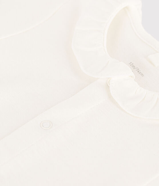 Babies' Short-Sleeved Cotton Bodysuit with Collar MARSHMALLOW white