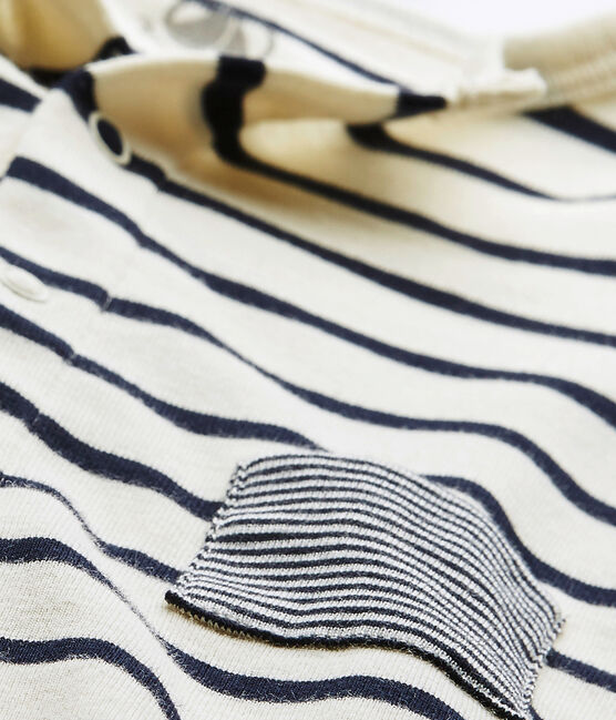 Baby boy striped short all-in-one COQUILLE beige/ABYSSE blue