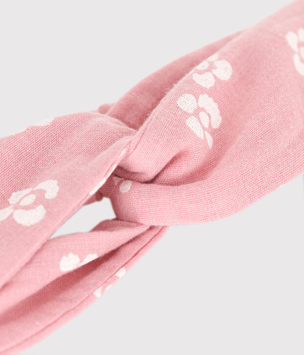 Baby headband in cotton gauze with flower print pink/white