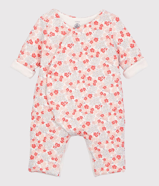 Long Quilted Organic Cotton Tube Knit Baby Jumpsuit white/multicolor