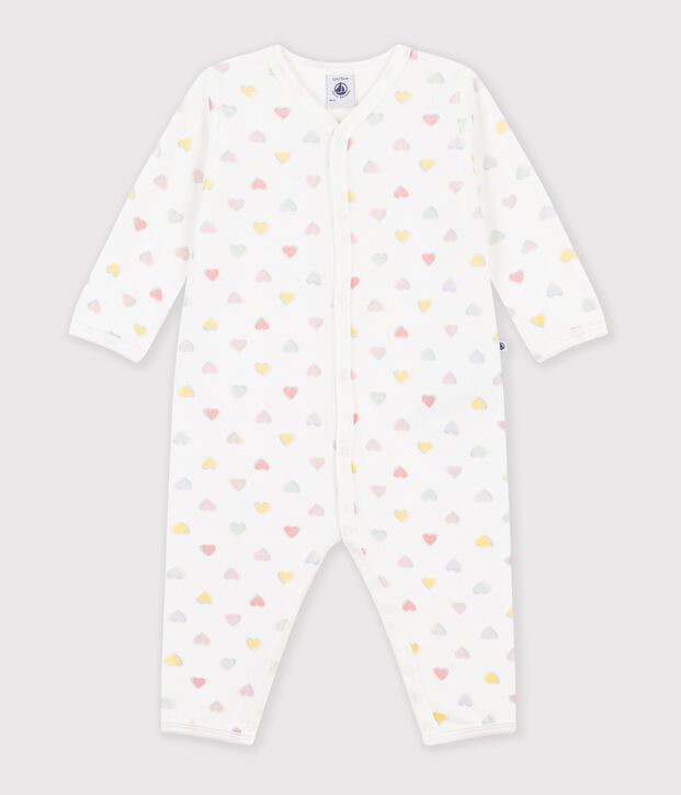 Babies' footless heart-print velour pyjama suit white/multicolor